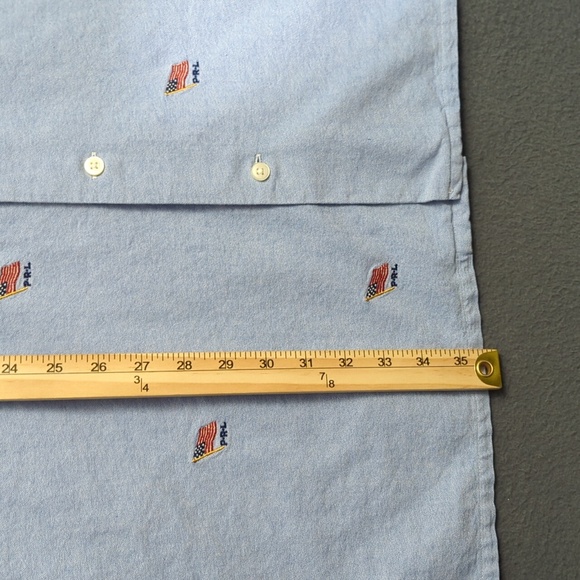 Polo Ralph Lauren Shirt Men's 2XLT Blue Flag Embroidered Oxford Camp Shirt Loop - Picture 5 of 9